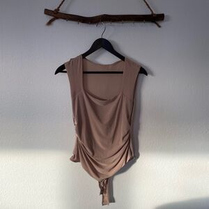 Tan square neck bodysuit